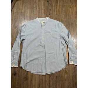 The Territory Ahead Shirt Mens Large Blue Tan Band Collar Popover Pocket Woven